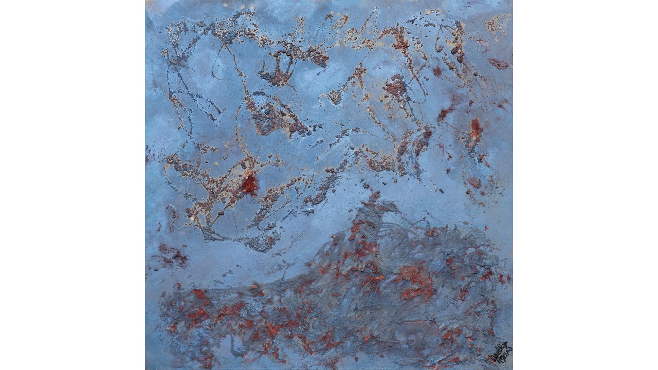 Volcano and earth 100cm x 100cm acrylic sand on canvas